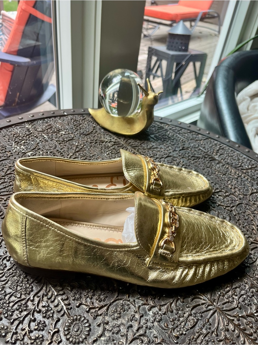 SAM EDELMAN LUCCA BIT LOAFERS IN AMBER GOLD 8.5 - Picture 7 of 11